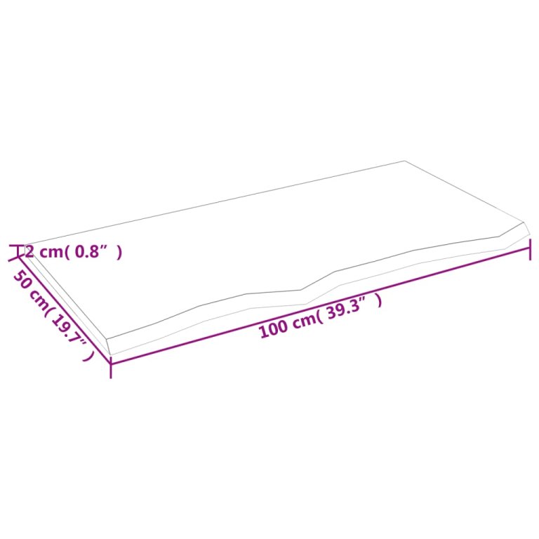 sötétbarna kezelt tömör tölgyfa asztallap 100x50x2 cm