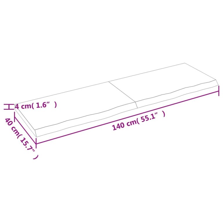 sötétbarna kezelt tömör tölgyfa asztallap 140x40x(2-4) cm