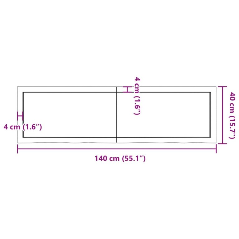 sötétbarna kezelt tömör tölgyfa asztallap 140x40x(2-4) cm