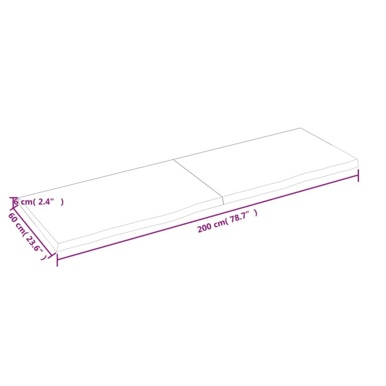 sötétbarna kezelt tömör tölgyfa asztallap 200x60x(2-6) cm