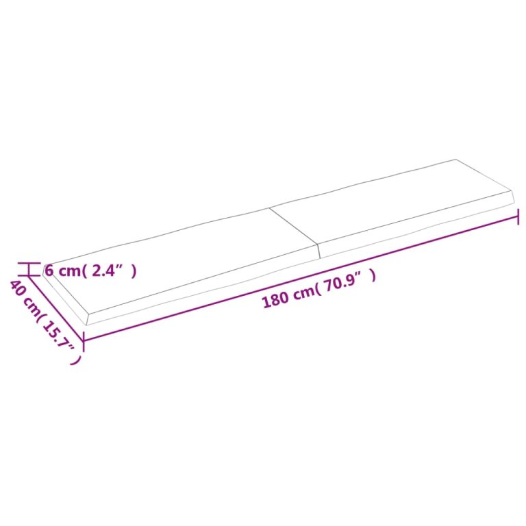 sötétbarna kezelt tömör asztallap 180x40x(2-6) cm