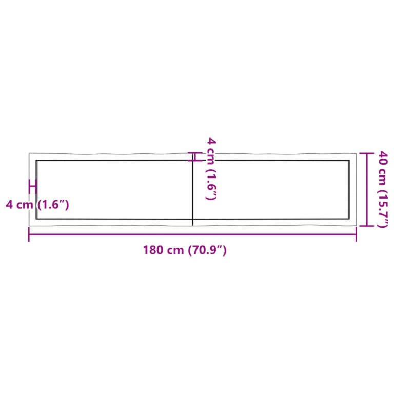 sötétbarna kezelt tömör asztallap 180x40x(2-6) cm