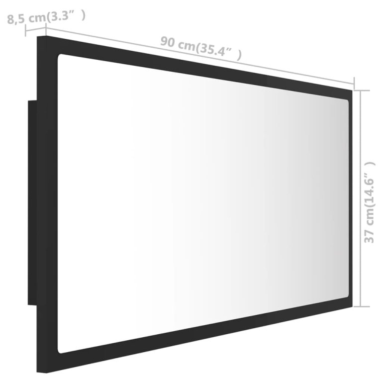 szürke akril LED-es fürdőszobai tükör 90x8,5x37 cm