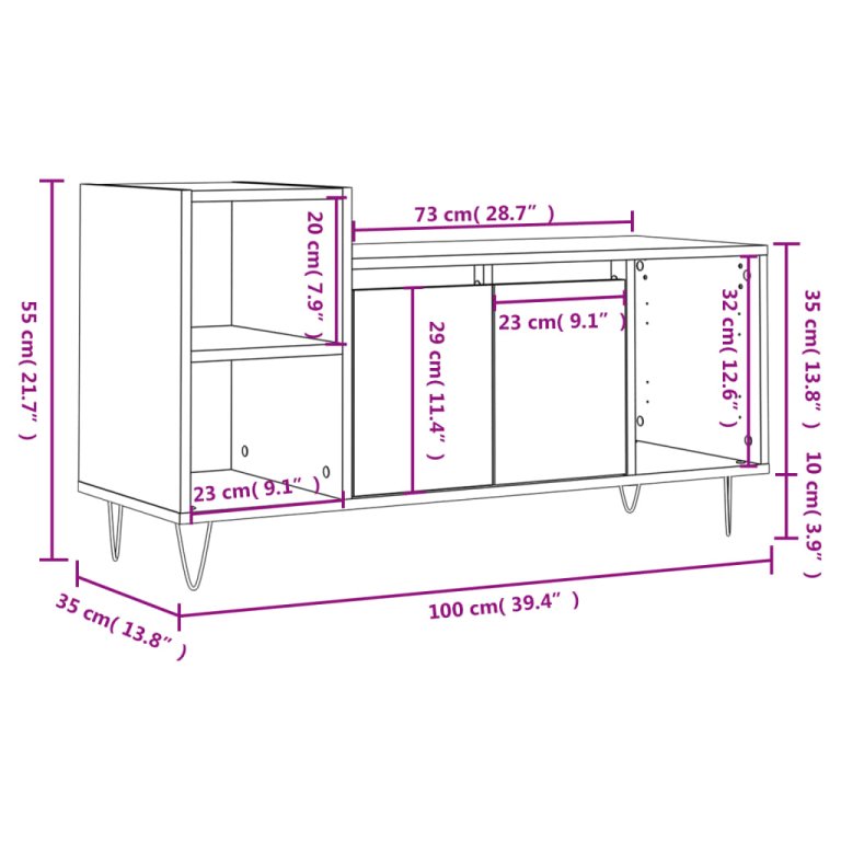 szürke sonoma színű szerelt fa TV-szekrény 100x35x55 cm