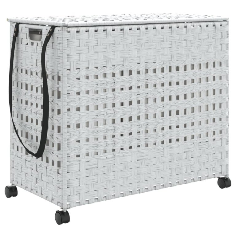 fehér rattan szennyeskosár kerekekkel 66x35x60 cm