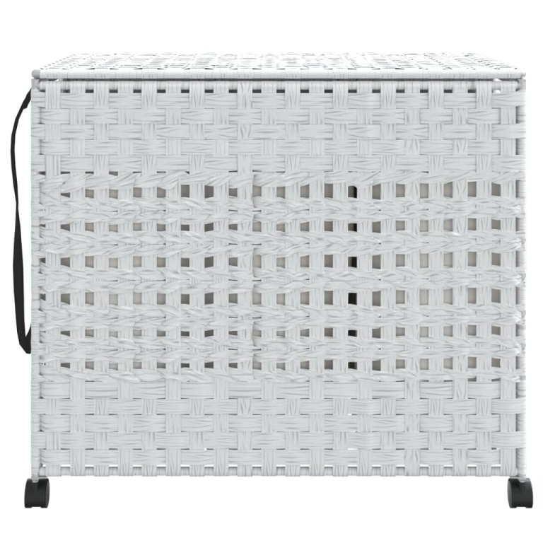 fehér rattan szennyeskosár kerekekkel 66x35x60 cm