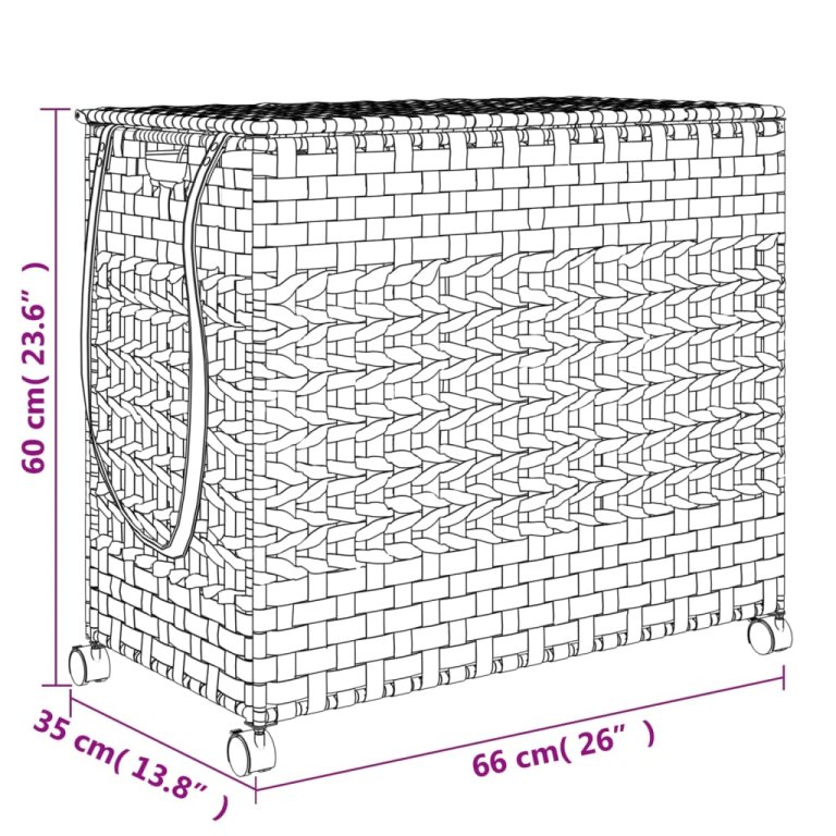 fehér rattan szennyeskosár kerekekkel 66x35x60 cm