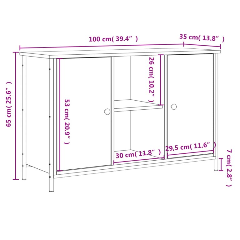 füstös tölgy színű szerelt fa TV-szekrény 100x35x65 cm