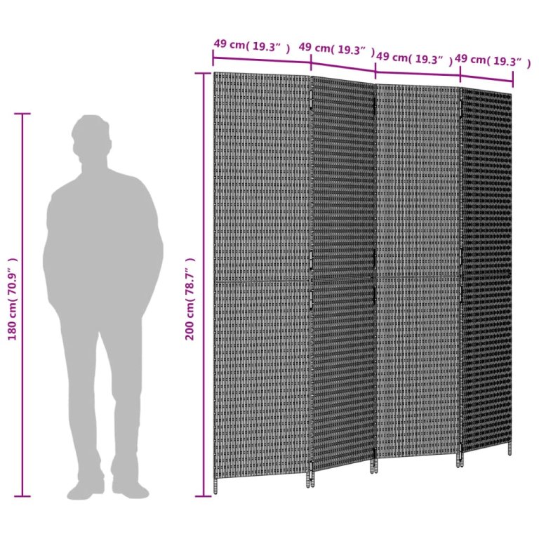 szürke 4 paneles polyrattan térelválasztó