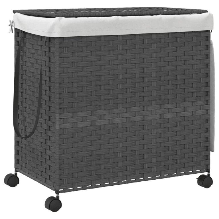 szürke rattan szennyeskosár kerekekkel 60x35x60,5 cm