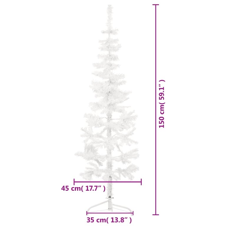 fehér vékony fél műkarácsonyfa állvánnyal 150 cm