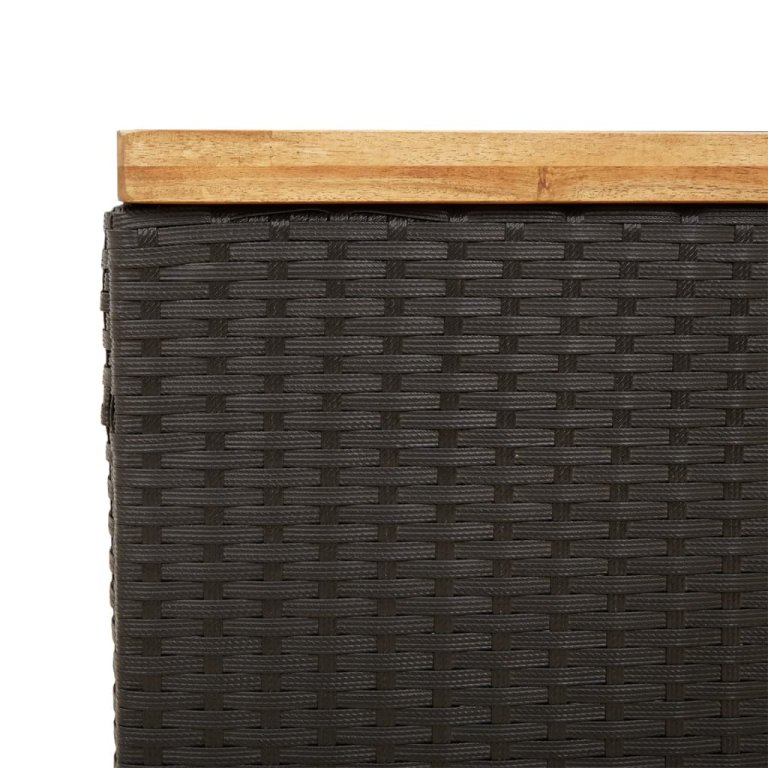 fekete polyrattan és akácfa kerti tárolóláda 110 x 55 x 63 cm