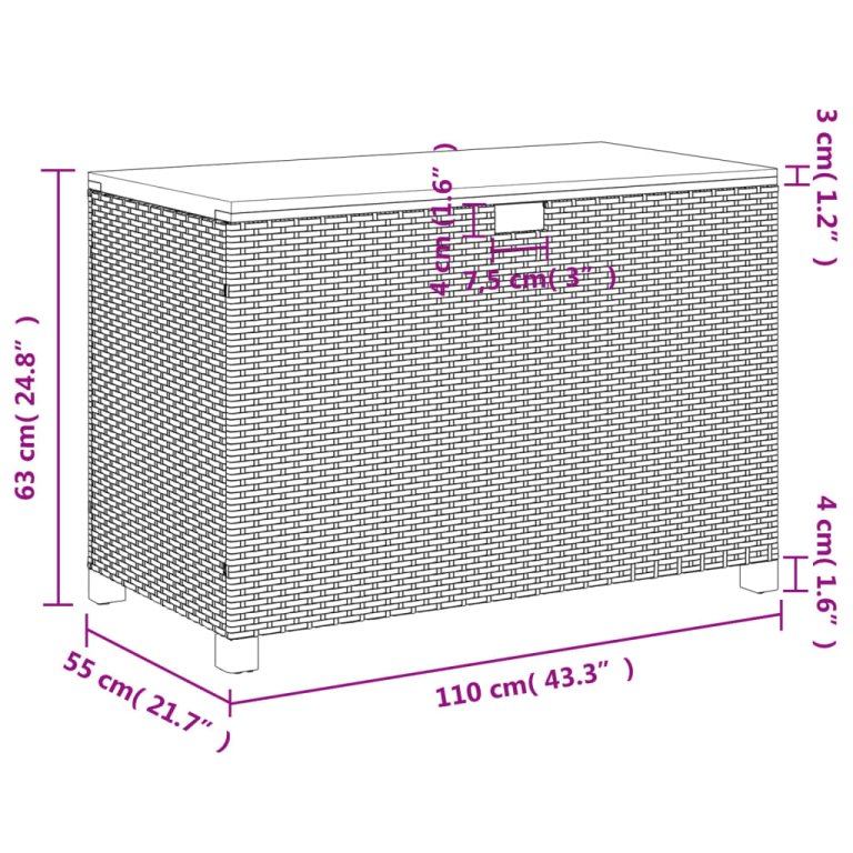 fekete polyrattan és akácfa kerti tárolóláda 110 x 55 x 63 cm