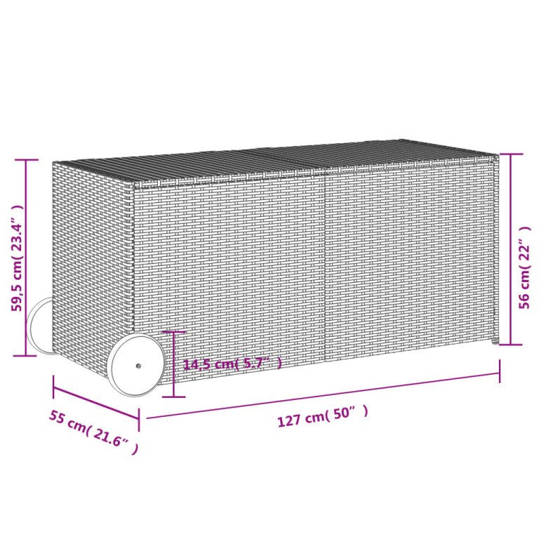 barna polyrattan kerti tárolóláda kerekekkel 283 L