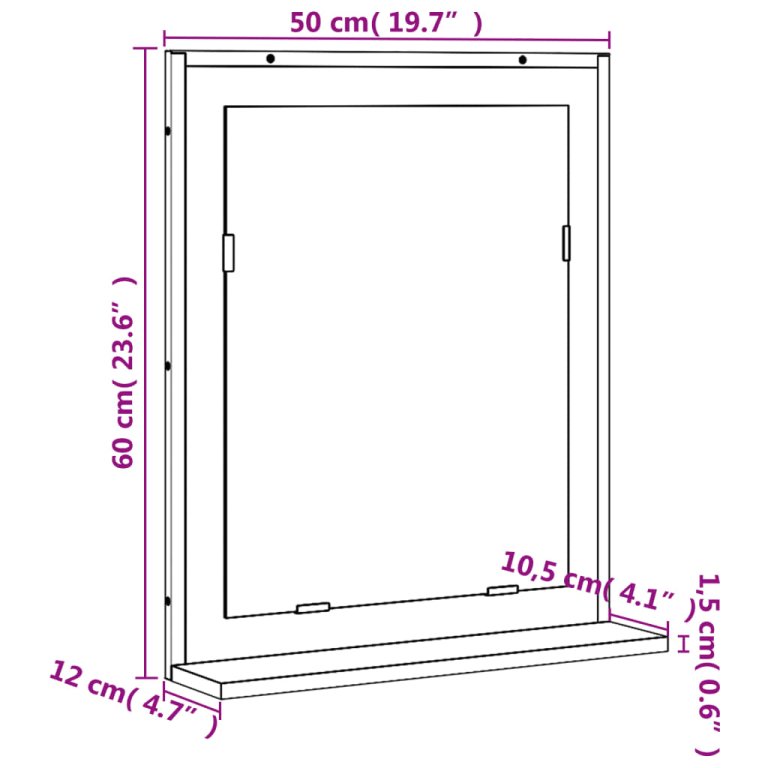 szürke sonoma szerelt fa fürdőszobai tükör polccal 50x12x60 cm