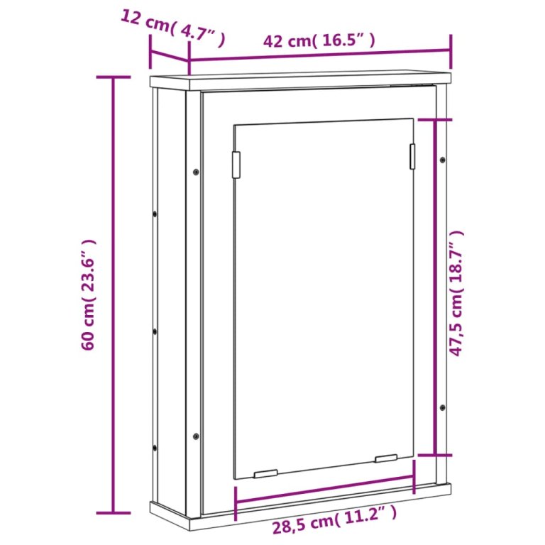 fekete szerelt fa fürdőszobai tükör 42 x 12 x 60 cm