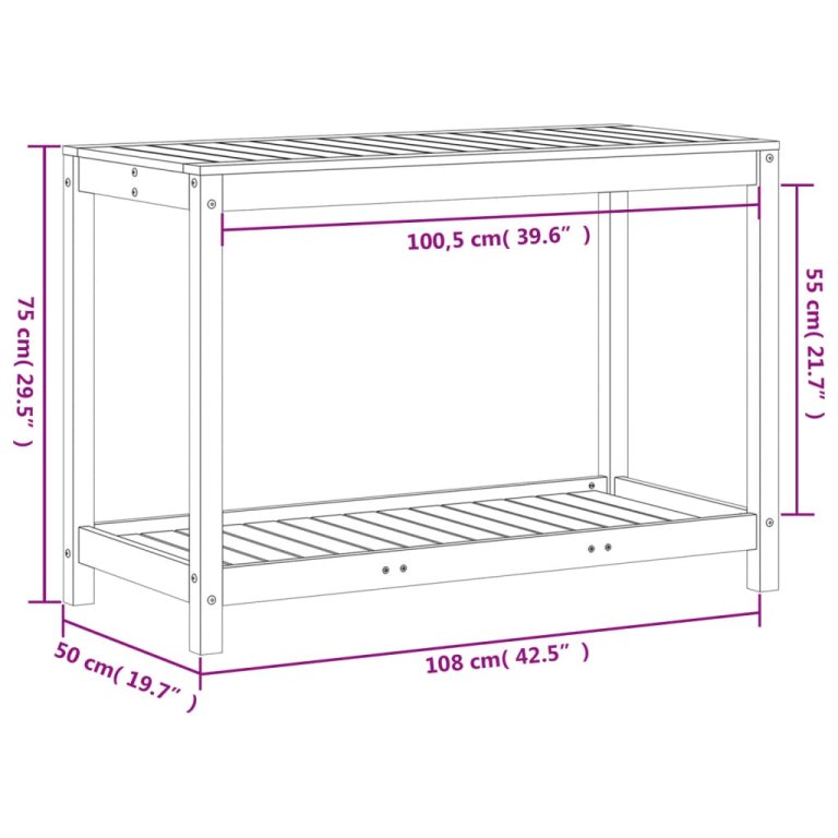 viaszbarna tömör fenyőfa ültetőasztal polccal 108x50x75 cm