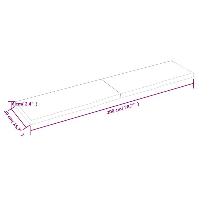 kezeletlen tömör tölgyfa asztallap 200x40x(2-6) cm