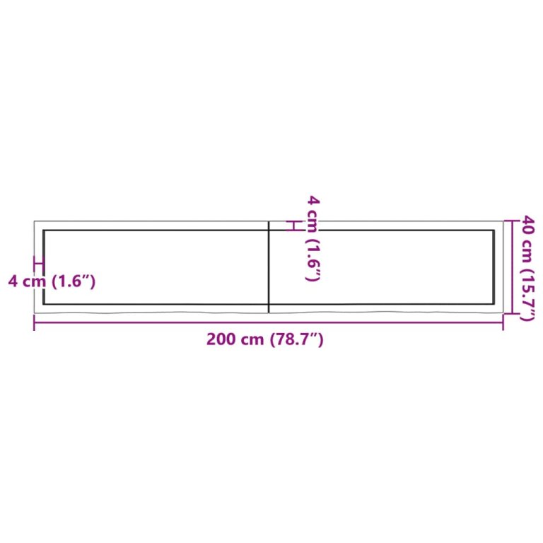 kezeletlen tömör tölgyfa asztallap 200x40x(2-6) cm