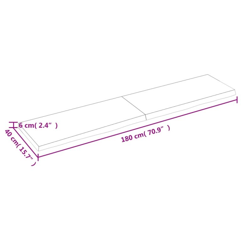 kezeletlen tömör tölgyfa asztallap 180x40x(2-6) cm