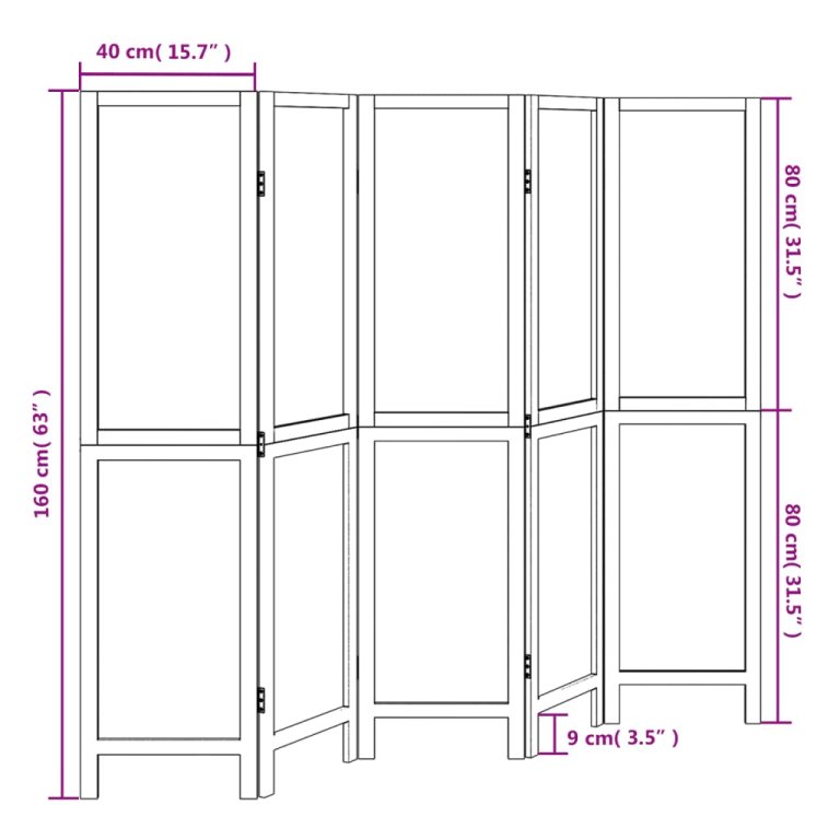 5 paneles sötétbarna tömör császárfa térelválasztó