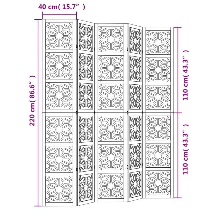 5 paneles barna és fekete tömör császárfa térelválasztó