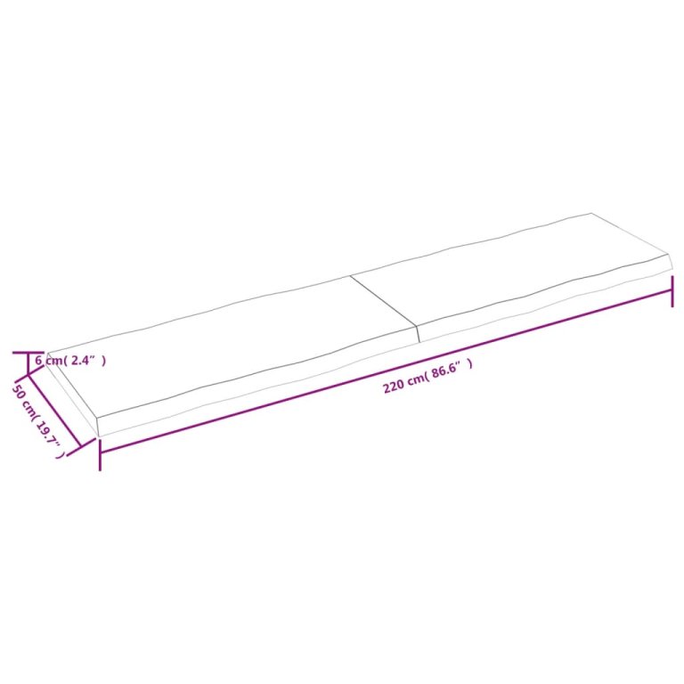 sötétbarna kezelt tömör asztallap 220x50x(2-6) cm