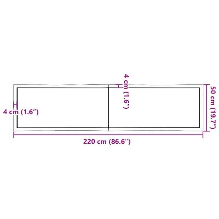 sötétbarna kezelt tömör asztallap 220x50x(2-6) cm