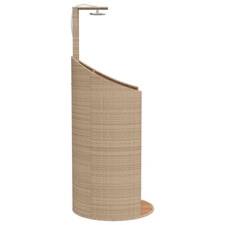 bézs polyrattan és akácfa kültéri zuhanyzó 100x100x241,5 cm