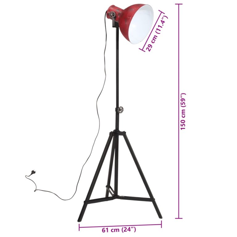 kopott piros állólámpa 25 W 25x25x90/160 cm E27