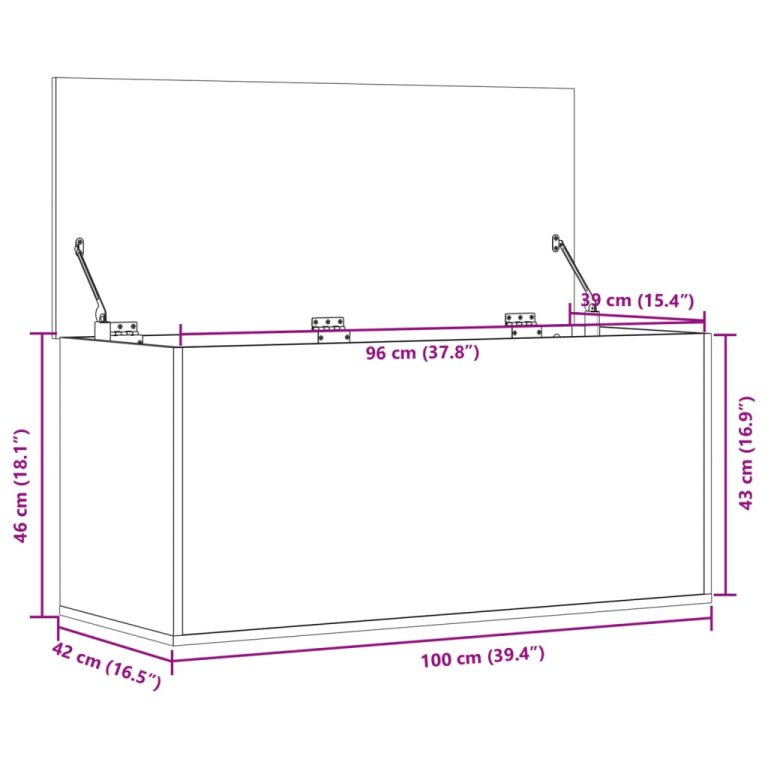 betonszürke szerelt fa tárolóláda 100x42x46 cm