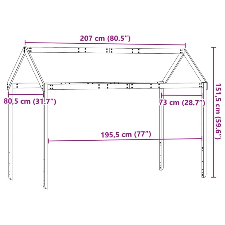 tömör fenyőfa gyerekágytető 207 x 80,5 x 151,5 cm