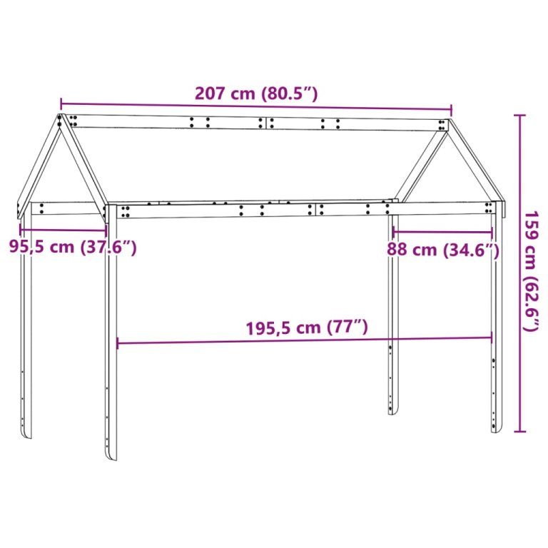 fehér tömör fenyőfa gyerekágytető 207 x 95,5 x 159 cm