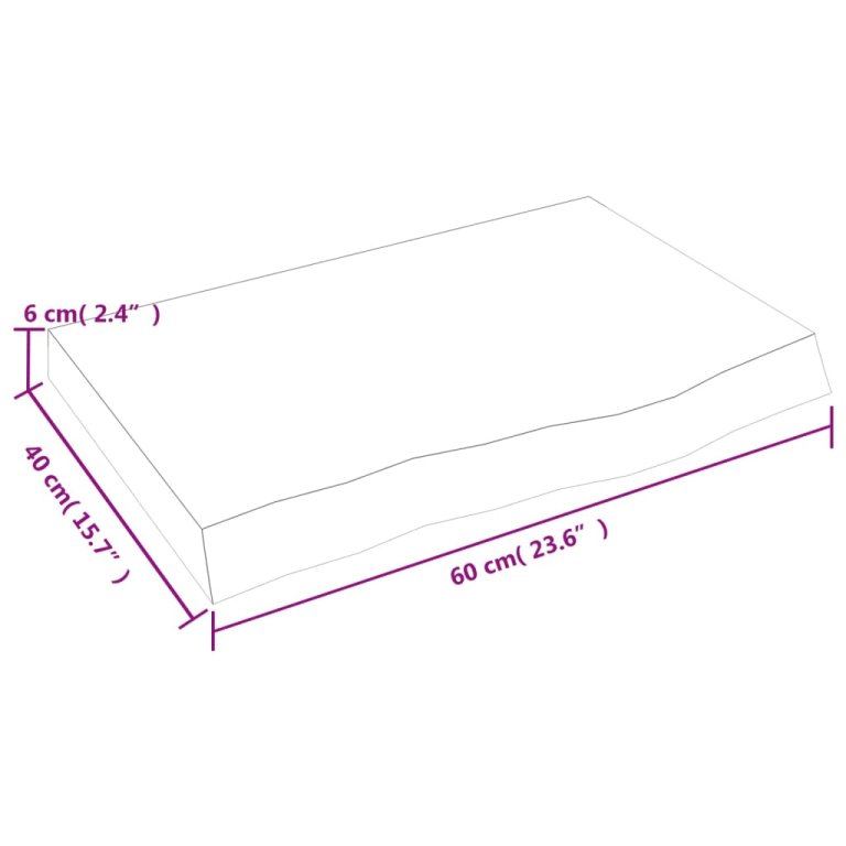 sötétbarna kezelt tömör tölgyfa asztallap 60x40x(2-6) cm