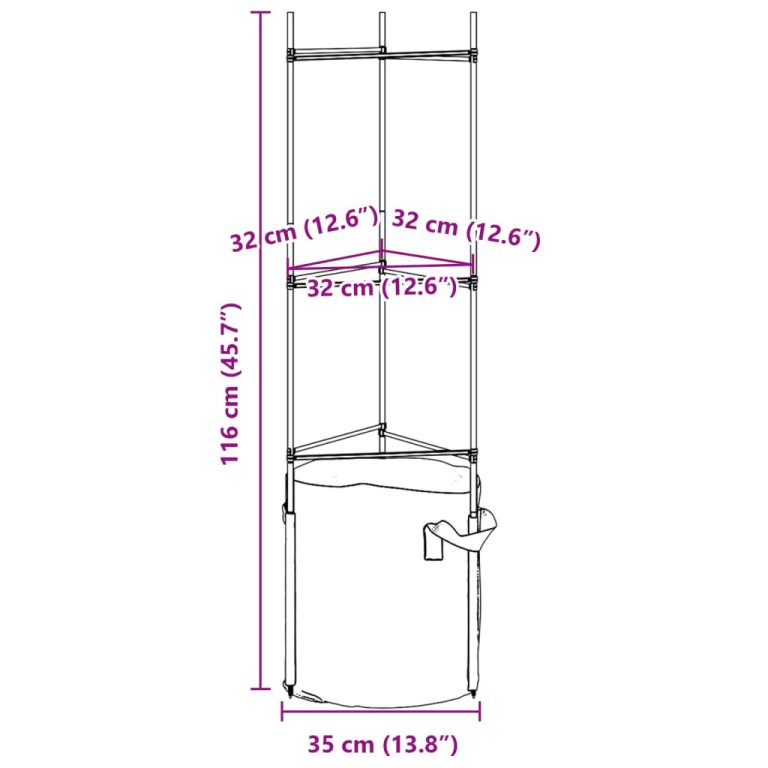 6 db acél és polipropilén paradicsomketrec növényzsákkal 116 cm