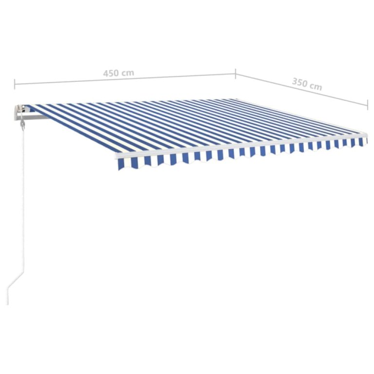 kék-fehér automata szélérzékelős és LED-es napellenző 450x350cm