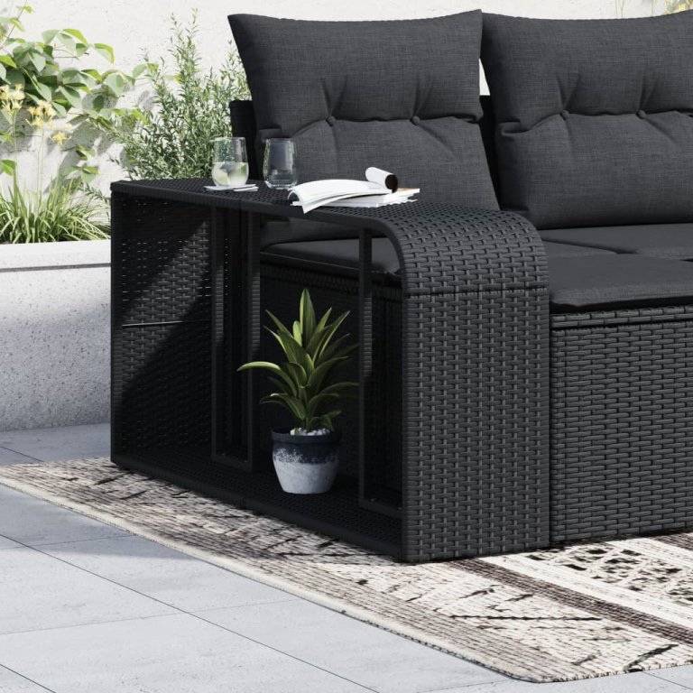 2 db fekete polyrattan tárolópolc