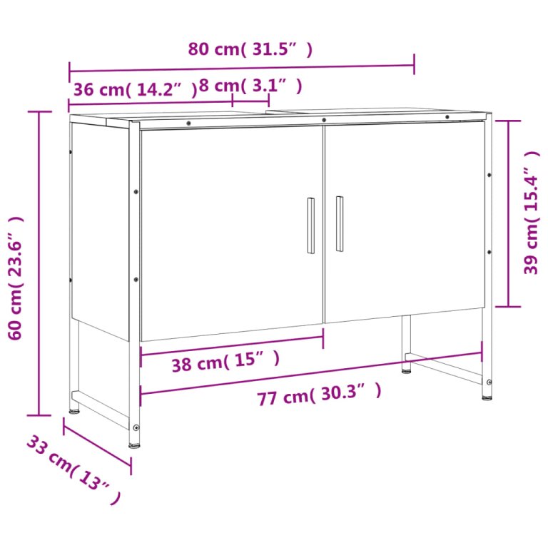 szürke sonoma szerelt fa fürdőszobai mosdószekrény 80x33x60 cm