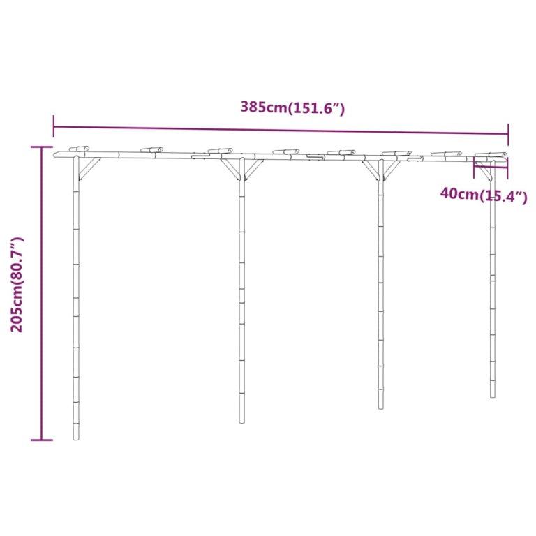 bambusz pergola 385 x 40 x 205 cm