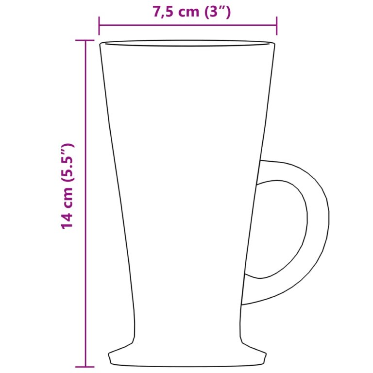 6 db latte pohár fogantyúval 250 ml