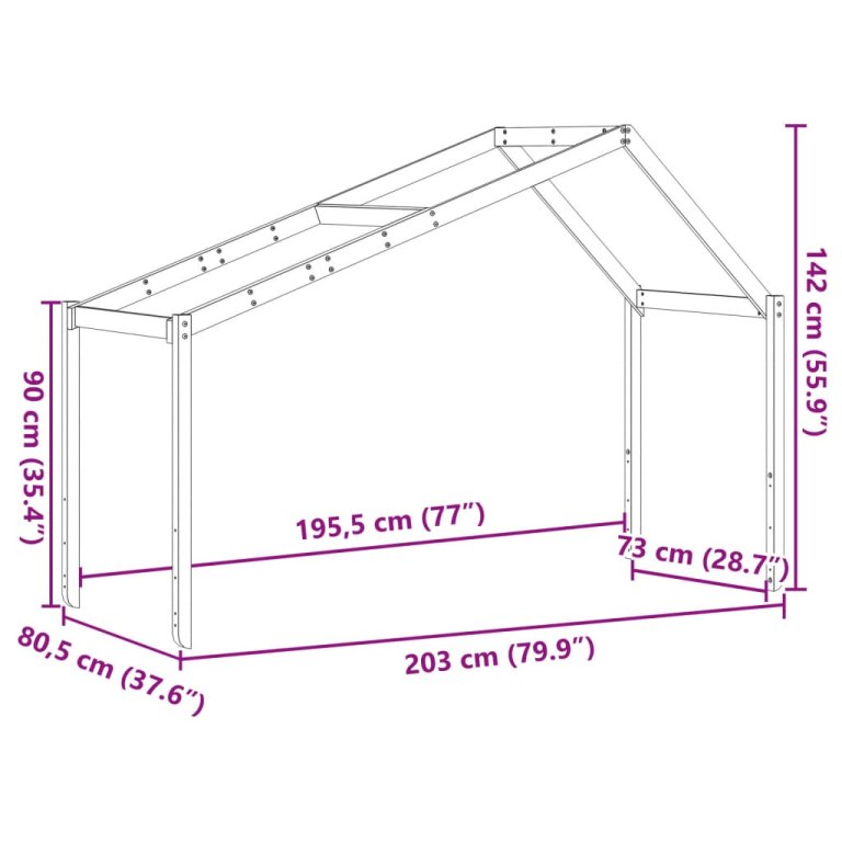 viaszbarna tömör fenyőfa gyerekágytető 203 x 80,5 x 142 cm