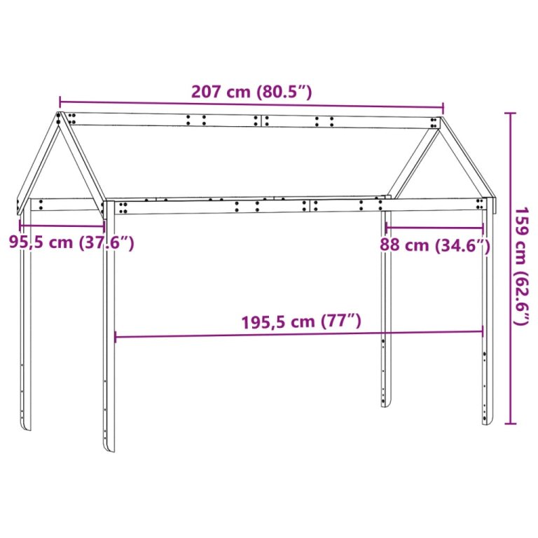 tömör fenyőfa gyerekágytető 207 x 95,5 x 159 cm