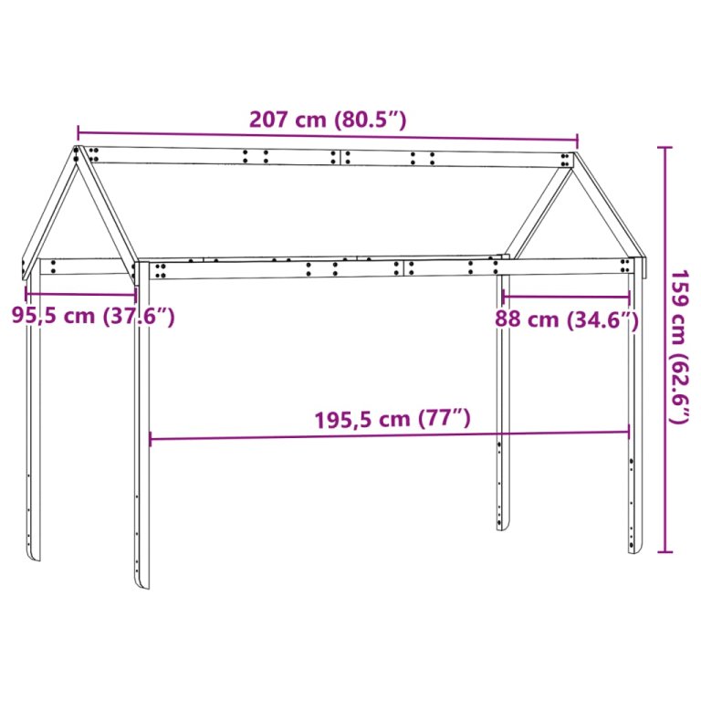 viaszbarna tömör fenyőfa gyerekágytető 207 x 95,5 x 159 cm