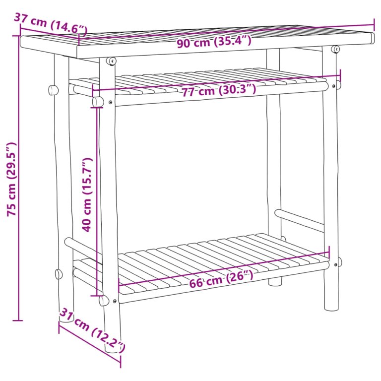 bambusz konzolasztal 90 x 37 x 75 cm