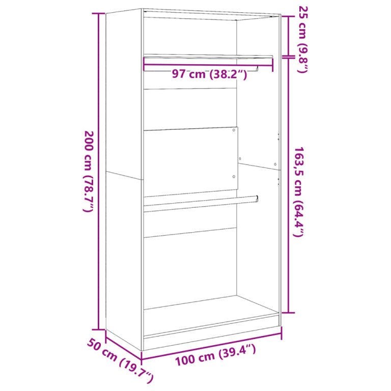 antik fa színű szerelt fa ruhásszekrény 100 x 50 x 200 cm