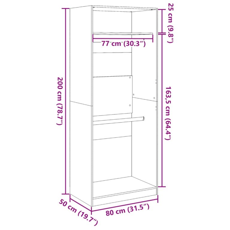 fekete szerelt fa ruhásszekrény 80 x 50 x 200 cm