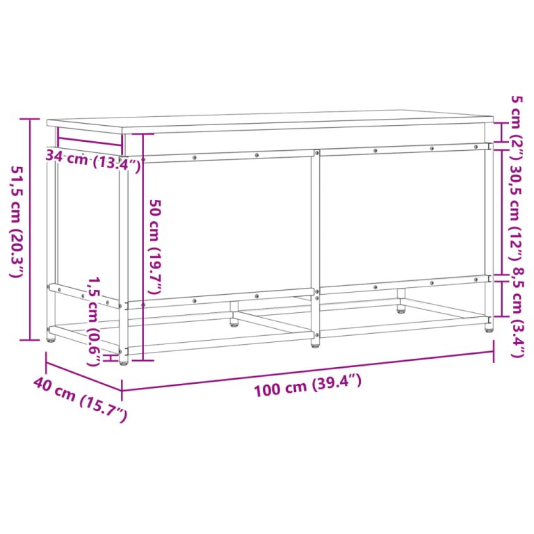 fekete szerelt fa tárolóláda fedéllel 100 x 40 x 51,5 cm