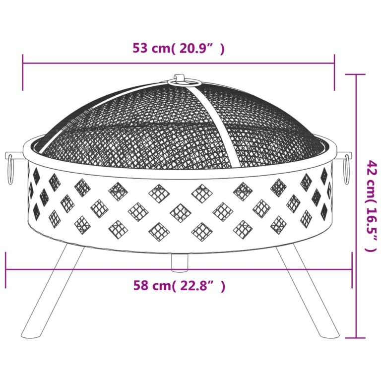 acél XXL méretű tűztál piszkavassal 58 cm