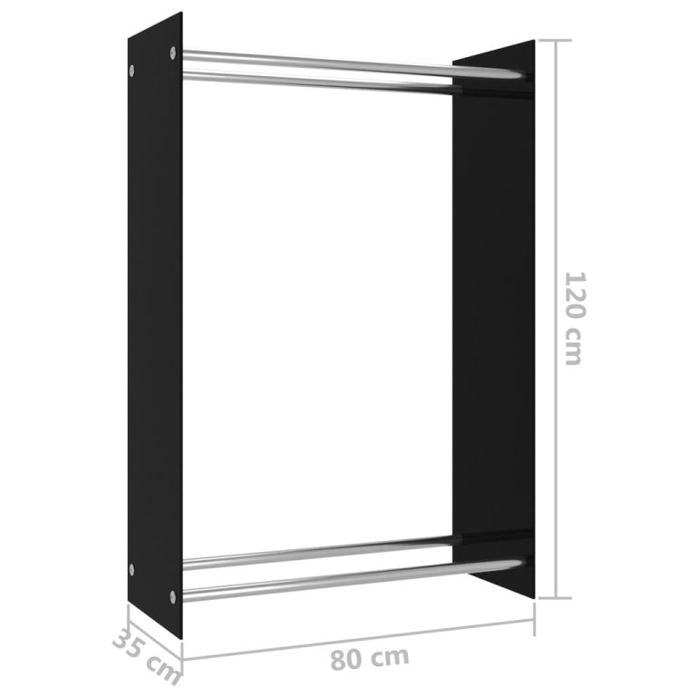 fekete üveg tűzifatároló 80 x 35 x 120 cm