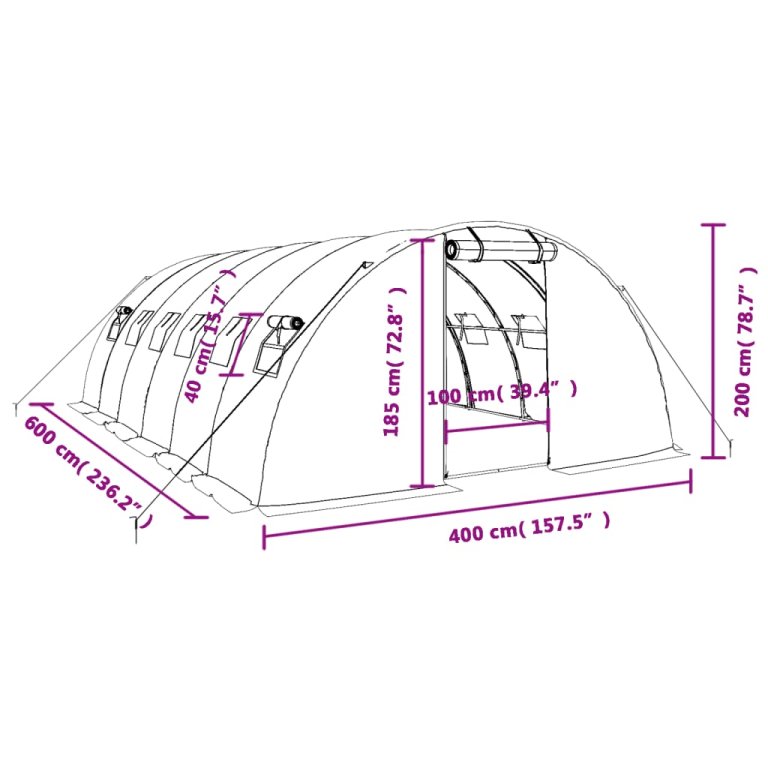 fehér acélvázas melegház 24 m² 6x4x2 m